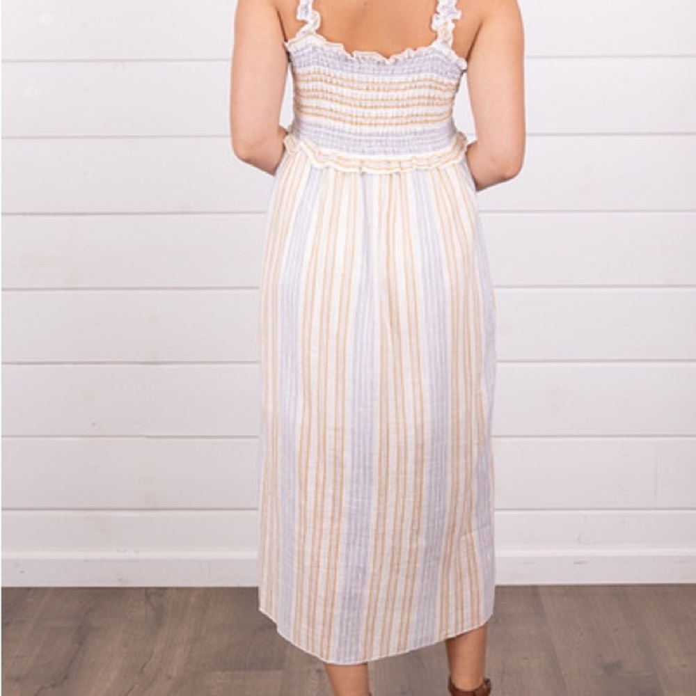 Paper Crane Midi Linen Striped Dress